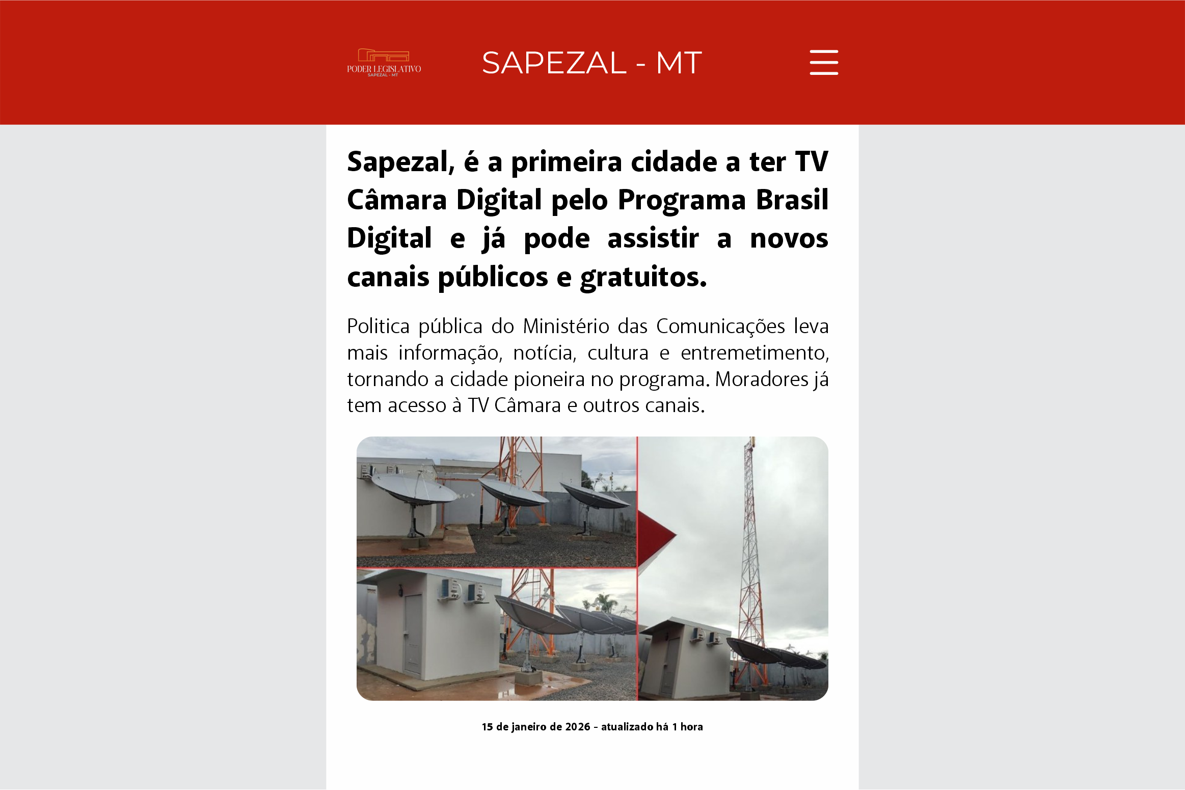 Sapezal (MT) é destaque nacional com implantação de TV pública digital